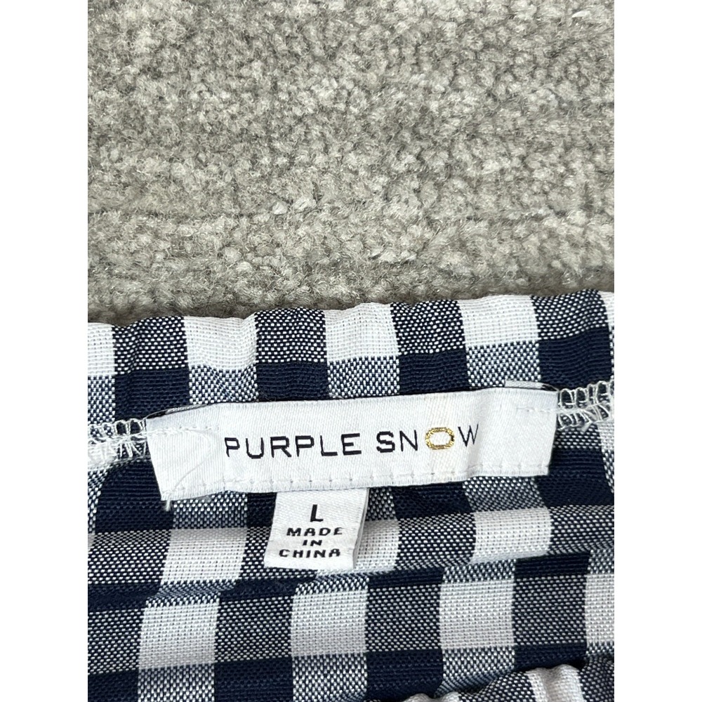 Purple Snow Dress Womens L Navy Blue Gingham Off The Shoulder Mini RSA3817 Check - Picture 9 of 11